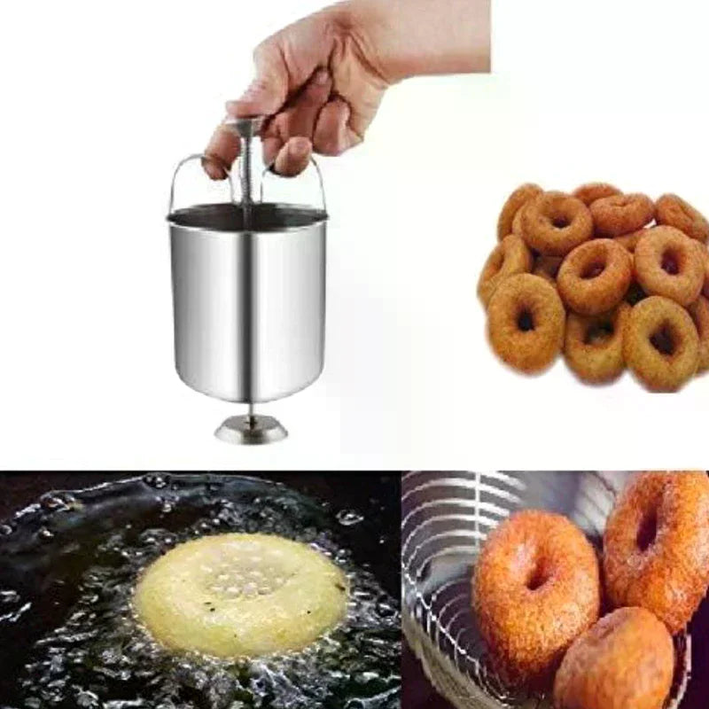 Stainless Steel Kitchen Pastry Donut Maker Baking Utensils Homemade Medu Vada Donut Maker Dispenser Dessert Baking Tools