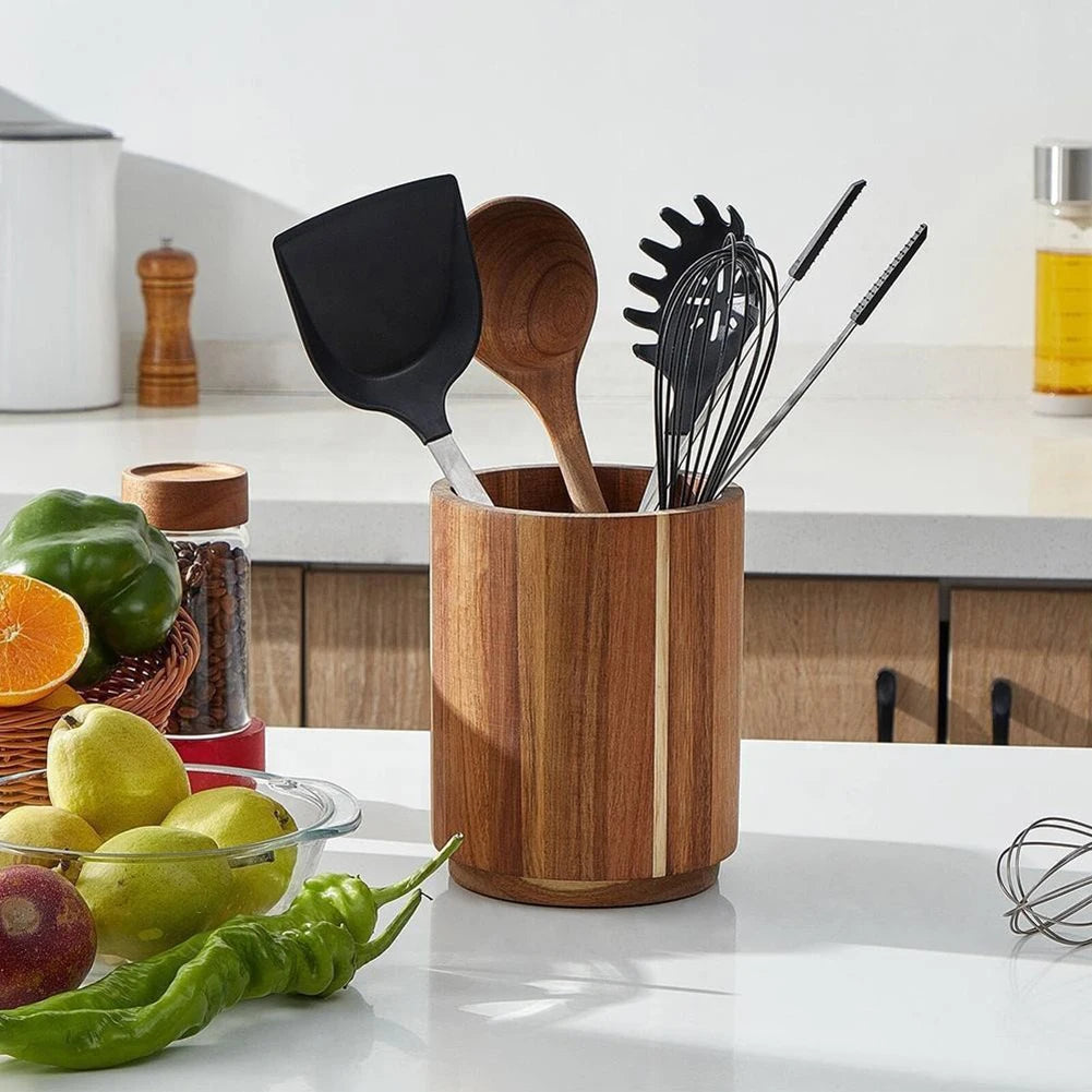 Kitchen Countertop Storage Caddy,360° Rotating Wood Kitchen Utensil Holder,Wooden Flatware Storage Organiser,Kitchen Accessories