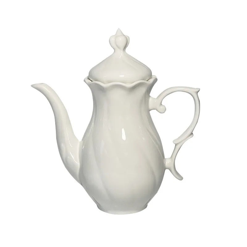 White Bone China Teapot Creative Spiral Pattern Coffee Pot Ceramics Milk Jug Sugar Bowl European Afternoon Tea Drinkware
