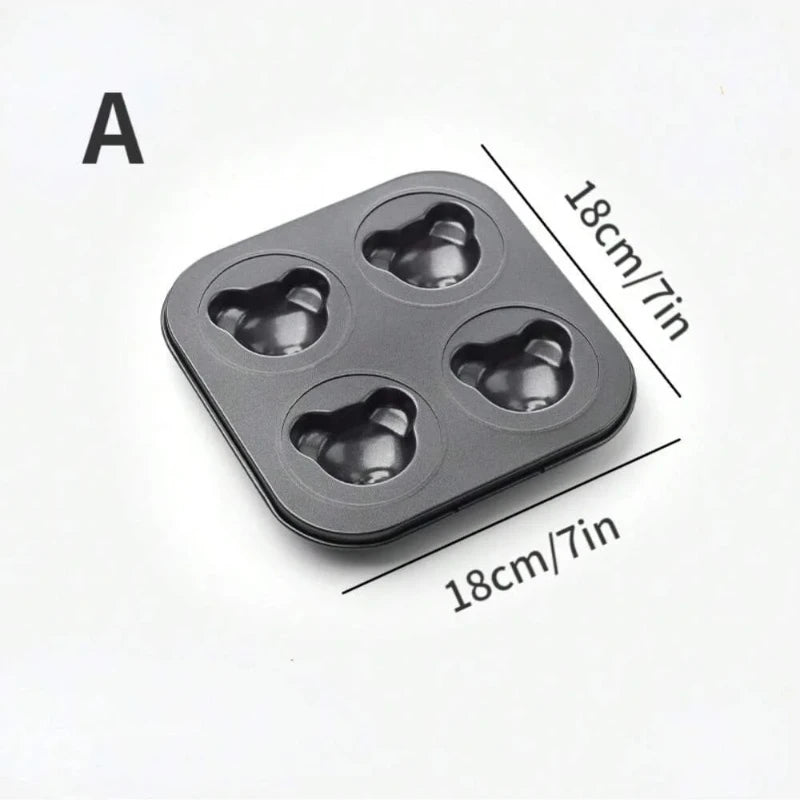 Cute Cartoon Bear Baking Mold 4 Cavities Baking Tray Non-stick Carbon Steel Tray DIY Decorative Cookies Mould Baking Supplies
