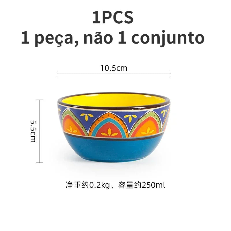 1pcs Ceramic Tableware Bohemian Flat Dinner Plate Western Steak Salad Dessert Cake Plate Shallow Dish Dessert Kitchen Dinnerware