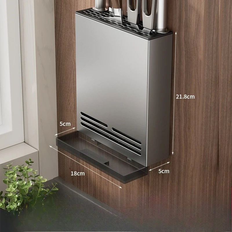 Wall Mount Kitchen Knife Holder Carbon Steel No Drill Space Saver Heavy Duty Multifunctional Household Kitchen Tidy Organizer