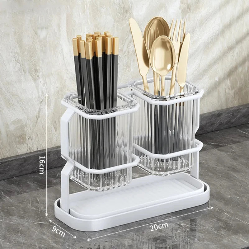 Kitchen Countertop Cutlery Holder Wall Mounted Kitchen Utensil Organizer Rack Knife Holder Spoon Fork Drain Storage Rack