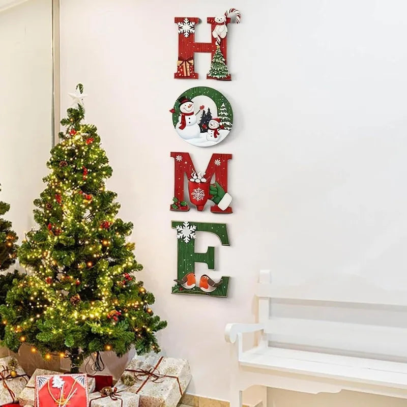 Christmas-themed Wall Hanging Letter Decorations, Wooden Art Decor, Suitable for Living Rooms, Kitchens, and Bedrooms