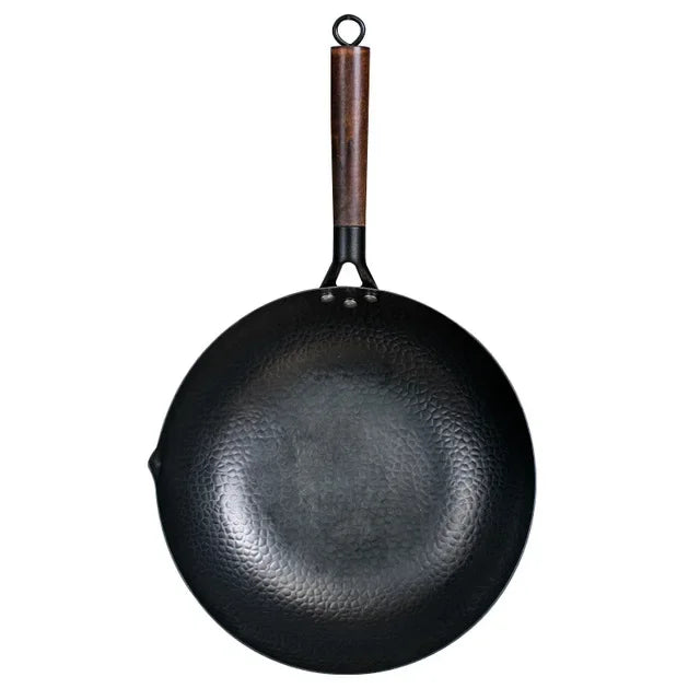 Pure Iron Wok Cast Iron Pan Non-coated Pot General Use for Gas and Induction Cooker 32cm Chinese Wok Cookware Pan