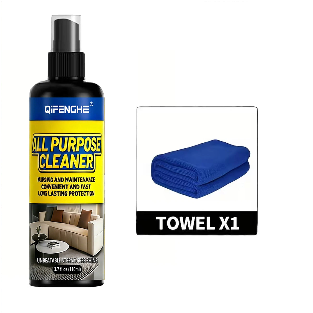 All Purpose Cleaner Spray with Microfiber Towel, Multipurpose Streak-Free Cleaning Solution for Home, Car, Furniture, Kitchen,