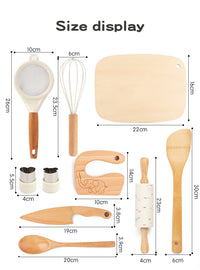 Wooden Kids Safe Knife and Kids Baking Set for Real Cooking,Kids Kitchen Toy Montessori Education Tools Gifts For Boys Girls