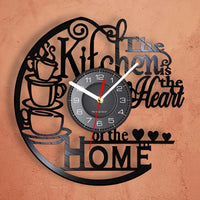 The Kitchen Is The Heart Of The Home Kitchen Vinyl Record Wall Clock Cooking Utensils Tableware For Dinning Room New Home Decor