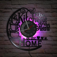The Kitchen Is The Heart Of The Home Kitchen Vinyl Record Wall Clock Cooking Utensils Tableware For Dinning Room New Home Decor