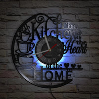 The Kitchen Is The Heart Of The Home Kitchen Vinyl Record Wall Clock Cooking Utensils Tableware For Dinning Room New Home Decor