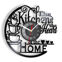 The Kitchen Is The Heart Of The Home Kitchen Vinyl Record Wall Clock Cooking Utensils Tableware For Dinning Room New Home Decor