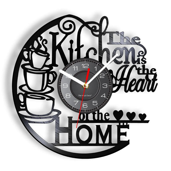 The Kitchen Is The Heart Of The Home Kitchen Vinyl Record Wall Clock Cooking Utensils Tableware For Dinning Room New Home Decor
