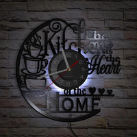The Kitchen Is The Heart Of The Home Kitchen Vinyl Record Wall Clock Cooking Utensils Tableware For Dinning Room New Home Decor