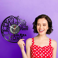 The Kitchen Is The Heart Of The Home Kitchen Vinyl Record Wall Clock Cooking Utensils Tableware For Dinning Room New Home Decor