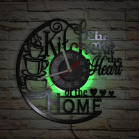 The Kitchen Is The Heart Of The Home Kitchen Vinyl Record Wall Clock Cooking Utensils Tableware For Dinning Room New Home Decor