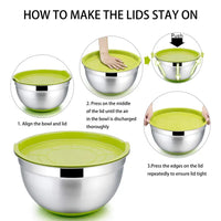 7 Colors Stainless Steel Mixing Bowl With Lid Home Kitchen Egg Mixer Salad Bowls Non-slip Silicone Bottom Food Storage Bowl Set