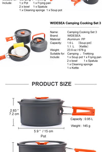 Widesea Camping Outdoor Cookware Set Tableware Cooking Cutlery Utensils Hiking Picnic Travel Equipment Tourist Cooker Fishing