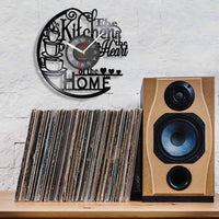 The Kitchen Is The Heart Of The Home Kitchen Vinyl Record Wall Clock Cooking Utensils Tableware For Dinning Room New Home Decor