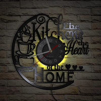 The Kitchen Is The Heart Of The Home Kitchen Vinyl Record Wall Clock Cooking Utensils Tableware For Dinning Room New Home Decor