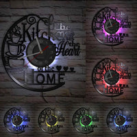 The Kitchen Is The Heart Of The Home Kitchen Vinyl Record Wall Clock Cooking Utensils Tableware For Dinning Room New Home Decor