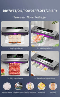 Food Vacuum Sealer Machine Dry Wet Food Vacuum Packaging Machine with UV Kitchen Food Storage Sealing Machine Built-in Cutter