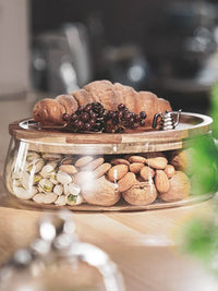 Creative Glass Food Storage Containers with Wooden Lid Kitchen Snack Fruit Candy Nut Sundries Storage Organizer for Kitchen