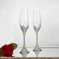 Luxury Crystal Rimmed Champagne Glass Drink Goblet Cup Wedding Toasting Flute Wine Glasses Set Rhinestone Drinkware Glasses Gift
