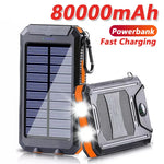 New Solar Power Bank 100000mAh Portable Charging Poverbank External Battery Charger Strong Light LDE Light for All Smartphones