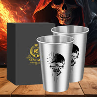 LKKCHER 500ml Pint Glass Skull Pattern 3.25oz Weizen Glass 2pcs/Set Stainless Steel Large Capacity Drinkware for Beer Gifts Set