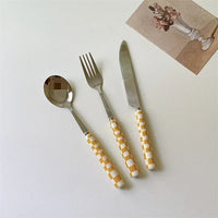 3pcs/set Stainless Steel Knife Fork Spoon Checkerboard Ceramic Handle Cutlery Set Western Tableware Dessert Fork Knife Spoon