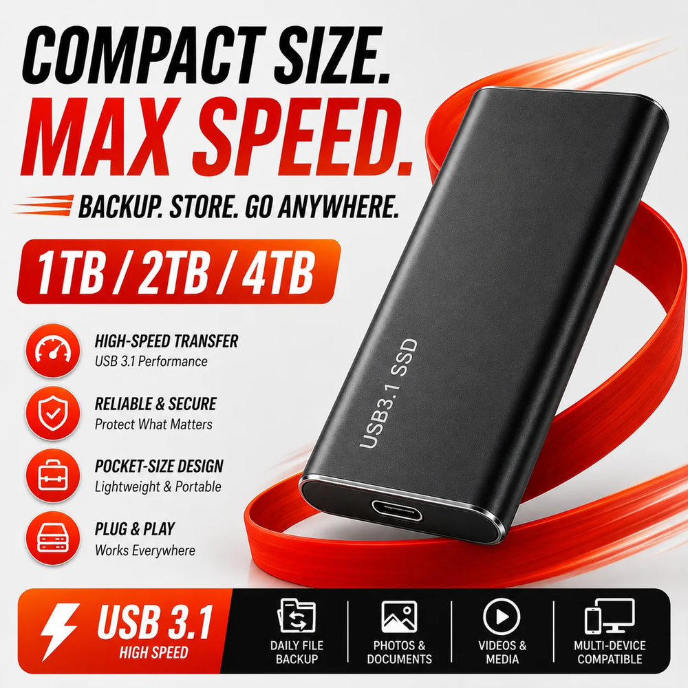 1TB Portable Solid State Drive External SSD USB 3.1 Fast Data Storage Backup Device for PC Mac Tablet
