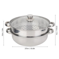 Stainless Steel Cookware 27cm/11in 2-Layer Steamer Pot Cooker Double Boiler Soup Steaming Pot Kitchenware Kitchen Supplies
