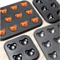 Cute Cartoon Bear Baking Mold 4 Cavities Baking Tray Non-stick Carbon Steel Tray DIY Decorative Cookies Mould Baking Supplies