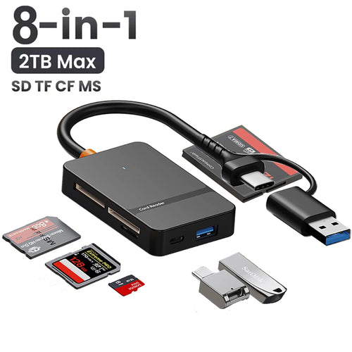 USB C 8-in-1 Card Reader Multi-functional Card Reader Support  SD/TF/CF/MS Card Read 5Gbps Write Read U Disk Flash Card Adapter