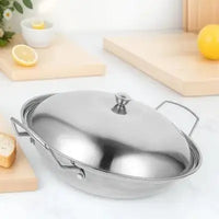 1Set Stainless Steel Cooking Pan Double Handle Hot Pot Kitchen Cookware Multipurpose Reusable Daily Use Wok Smooth Surface Easy
