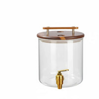 Beverage Dispenser Glass Drink Dispenser W Support Faucet Cold Drink Jar Wooden Stand Serving Ware Easy to Clean Party Equipment