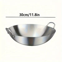 1pc Large Stainless Steel Wok, Uncoated Thick High-Quality Durable Chef'S Pan with Dual Handles, Easy to Clean for Commercial