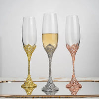 Luxury Crystal Rimmed Champagne Glass Drink Goblet Cup Wedding Toasting Flute Wine Glasses Set Rhinestone Drinkware Glasses Gift