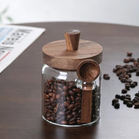 Glass Food Storage Containers with Wooden Lids and Scoop Glass Sealed Jar Airtight Food Storage Jar for Sugar Coffee Bean Candy