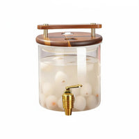 Beverage Dispenser Glass Drink Dispenser W Support Faucet Cold Drink Jar Wooden Stand Serving Ware Easy to Clean Party Equipment