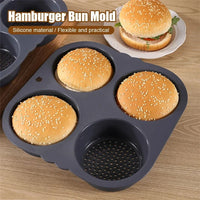 Silicone Hamburger Baking Mold - Food Grade Non-Stick Bun Cake Pan for Home Kitchen BPA Free Bread Bakeware, Reusable Oven Safe