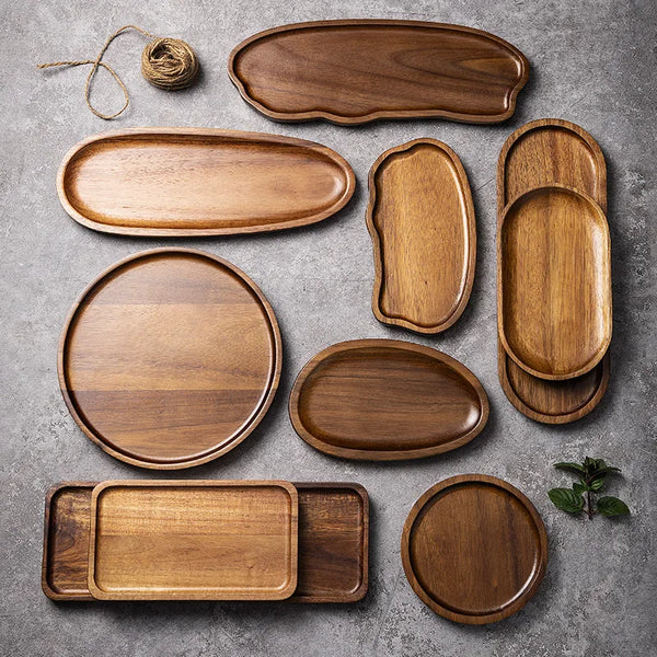 Tableware Solid Wood Food Tray Round Rectangle Dessert Plate Japanese-style Wooden Snack Fruit Tea Saucer Pallet Bread Board