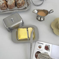 Stainless Steel Butter Tray,Retro French Butter Box Storage Box with Lid Butter Tray, Tableware Dessert Tray,Kitchen Tableware