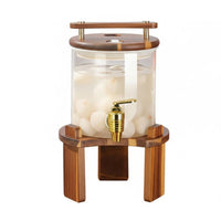 Beverage Dispenser Glass Drink Dispenser W Support Faucet Cold Drink Jar Wooden Stand Serving Ware Easy to Clean Party Equipment