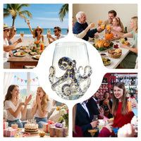 Blue Ringed Octopus Glassware 420ml 2D Clear Novelty Coastal Marine Animal Drinking Glass for Juice Milk Coffee Housewarming