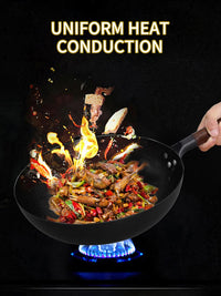Pure Iron Wok Cast Iron Pan Non-coated Pot General Use for Gas and Induction Cooker 32cm Chinese Wok Cookware Pan