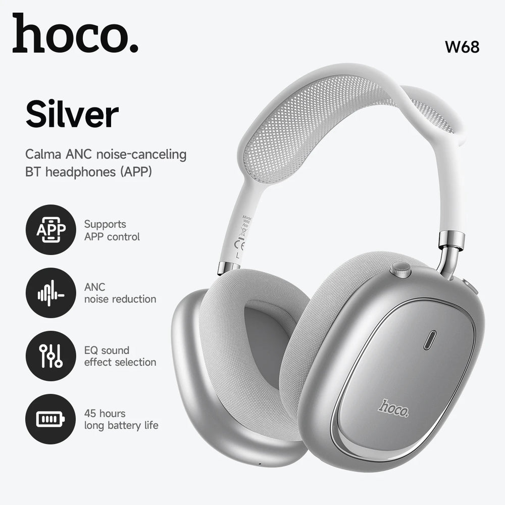 HOCO W68 ANC Noise Canceling Bluetooth 6.0 Headphones Wireless Headsets with App Control Function with Microphone for Phone Call