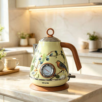 1.7L Retro Electrc Kettle Boiling Water With Thermometer Automatic Power Off 304 Stainless Steel Teapot Kitchen Tools 1850W