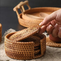 8-10cm Rattan Cup Mat 6Pcs Drink Coasters Set for Kungfu Tea Accessories Round Tableware Placemat Dish Mat Rattan Weave Cup Mat