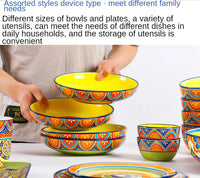 1pcs Ceramic Tableware Bohemian Flat Dinner Plate Western Steak Salad Dessert Cake Plate Shallow Dish Dessert Kitchen Dinnerware